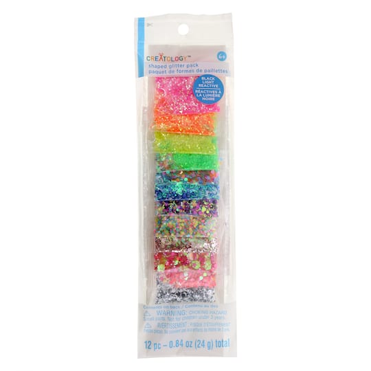 12 Packs: 12 ct. (144 total) Black Light Reactive Shaped Glitter by Creatology&#x2122;